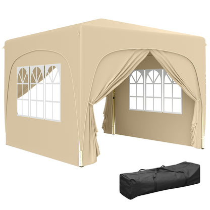 Pavilion 3x3m, Water-Resistant Stable Winterproof Pop-Up Folding Pavilion, UV Protection 50+, Foldable Party Tent Garden Tent with 4 Side Panels Bag Garden Pavilion for Camping Garden, Sand