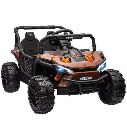 Electric Children's Car UTV, Electric Children's Buggy, with 2.4Ghz remote control, 2 12V motors, 2 speeds, music, horn, lights, for children 3-5 years old, brown
