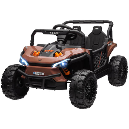 Electric Children's Car UTV, Electric Children's Buggy, with 2.4Ghz remote control, 2 12V motors, 2 speeds, music, horn, lights, for children 3-5 years old, brown