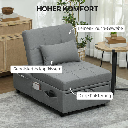 3-in-1 Sleeper Chair with Bed Function, Pull-Out Sofa Bed, Sleep Chair with Side Pocket, Adjustable Backrest, up to 150 kg Load Capacity, for Living Room, Bedroom, Light Grey