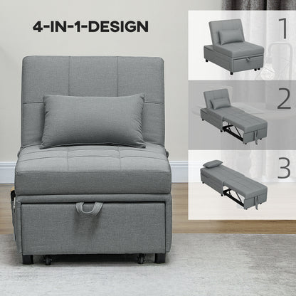 3-in-1 Sleeper Chair with Bed Function, Pull-Out Sofa Bed, Sleep Chair with Side Pocket, Adjustable Backrest, up to 150 kg Load Capacity, for Living Room, Bedroom, Light Grey