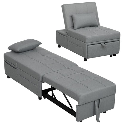 3-in-1 Sleeper Chair with Bed Function, Pull-Out Sofa Bed, Sleep Chair with Side Pocket, Adjustable Backrest, up to 150 kg Load Capacity, for Living Room, Bedroom, Light Grey