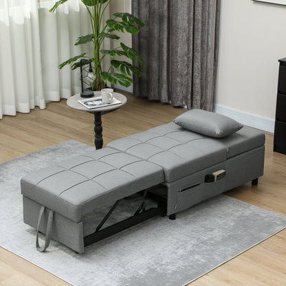3-in-1 Sleeper Chair with Bed Function, Pull-Out Sofa Bed, Sleep Chair with Side Pocket, Adjustable Backrest, up to 150 kg Load Capacity, for Living Room, Bedroom, Light Grey