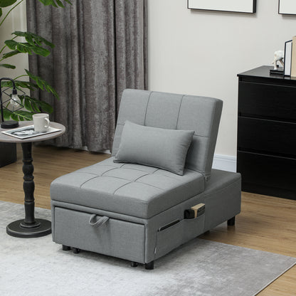 3-in-1 Sleeper Chair with Bed Function, Pull-Out Sofa Bed, Sleep Chair with Side Pocket, Adjustable Backrest, up to 150 kg Load Capacity, for Living Room, Bedroom, Light Grey