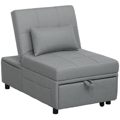 3-in-1 Sleeper Chair with Bed Function, Pull-Out Sofa Bed, Sleep Chair with Side Pocket, Adjustable Backrest, up to 150 kg Load Capacity, for Living Room, Bedroom, Light Grey