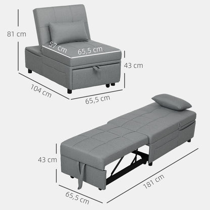 3-in-1 Sleeper Chair with Bed Function, Pull-Out Sofa Bed, Sleep Chair with Side Pocket, Adjustable Backrest, up to 150 kg Load Capacity, for Living Room, Bedroom, Light Grey
