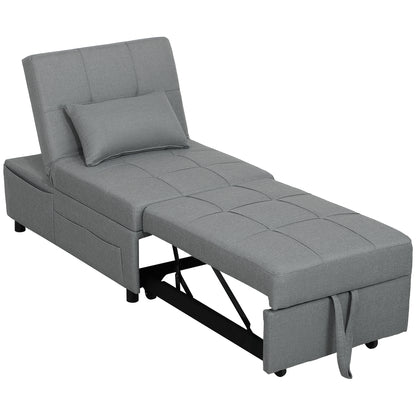 3-in-1 Sleeper Chair with Bed Function, Pull-Out Sofa Bed, Sleep Chair with Side Pocket, Adjustable Backrest, up to 150 kg Load Capacity, for Living Room, Bedroom, Light Grey