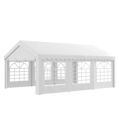 Party Gazebo Carport 6x4m Pergola Canopy Pavilion 4 Side Panels Windows Anti-UV for Events Weddings Steel PE White