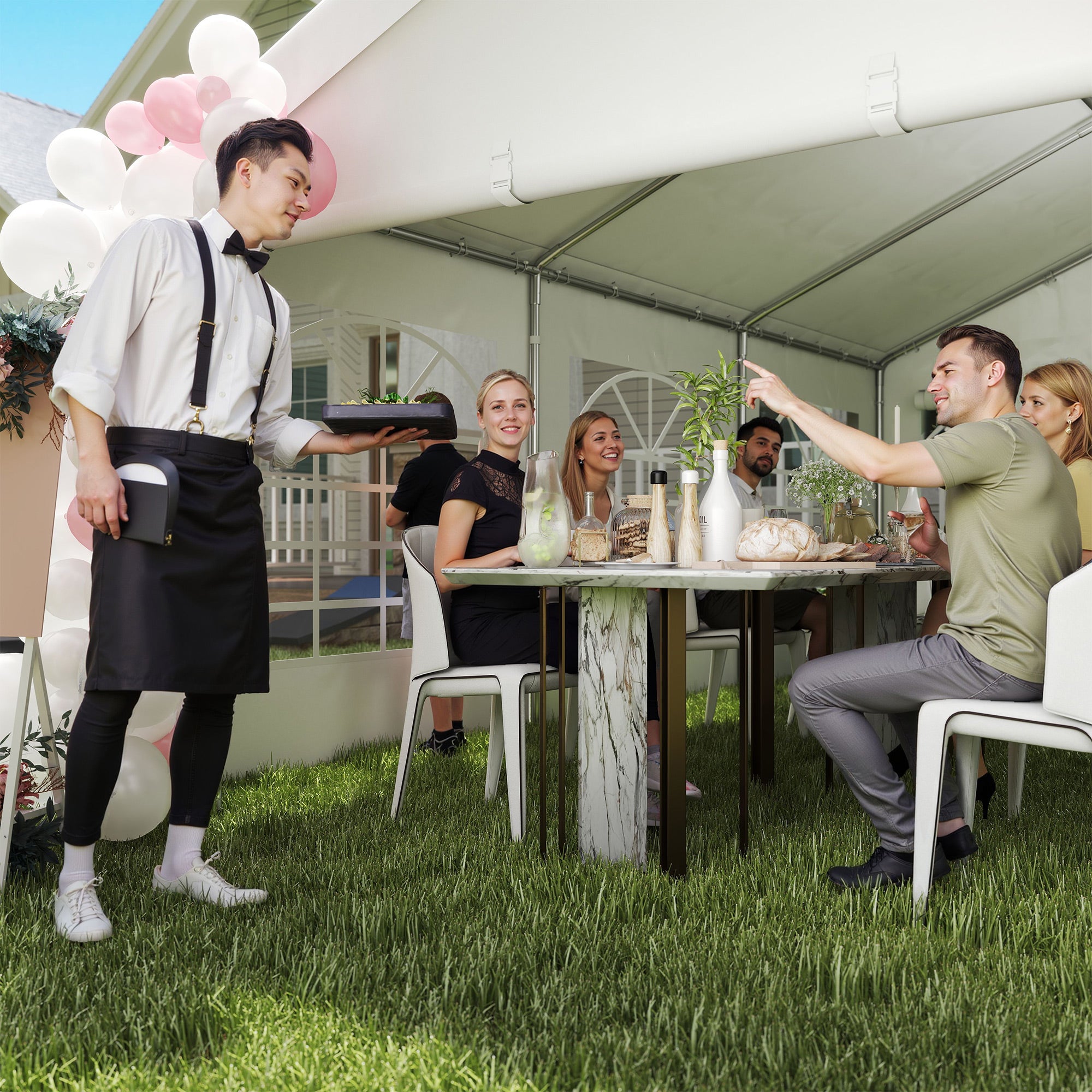 Party Gazebo Carport 6x4m Pergola Canopy Pavilion 4 Side Panels Windows Anti-UV for Events Weddings Steel PE White