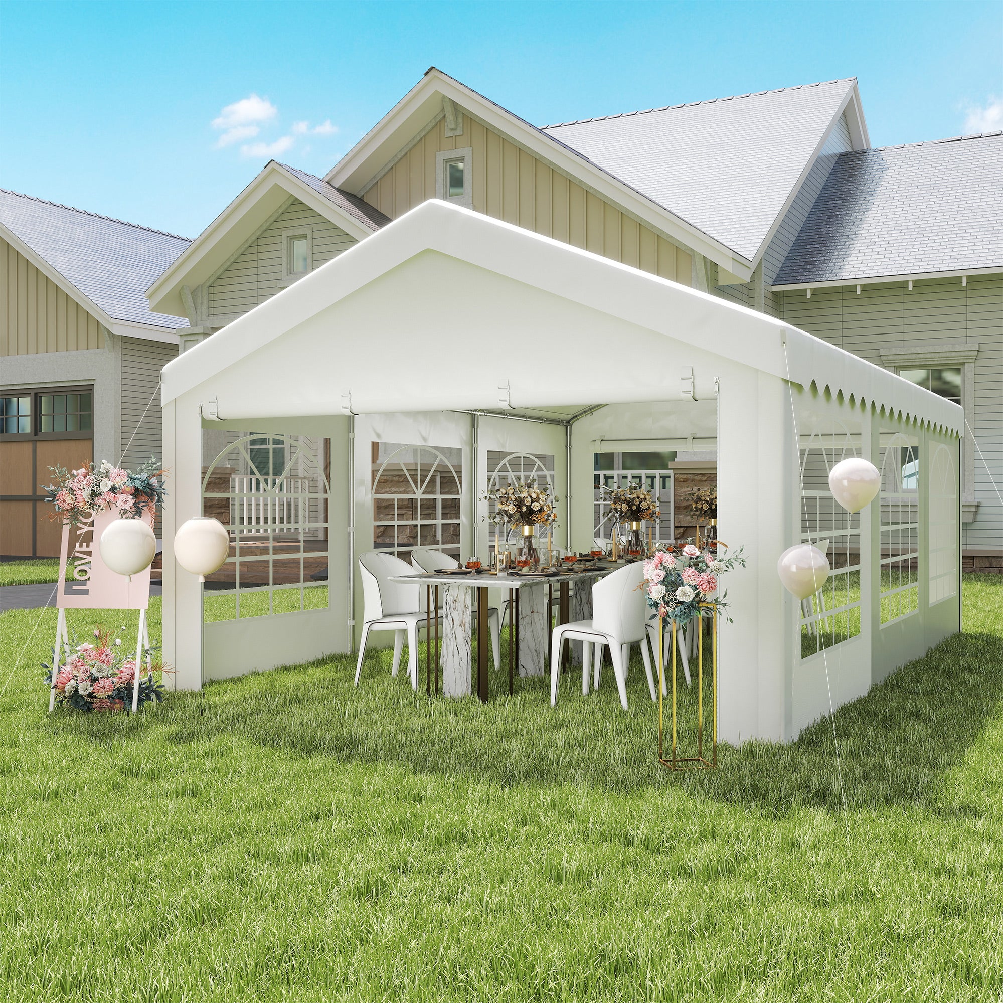 Party Gazebo Carport 6x4m Pergola Canopy Pavilion 4 Side Panels Windows Anti-UV for Events Weddings Steel PE White
