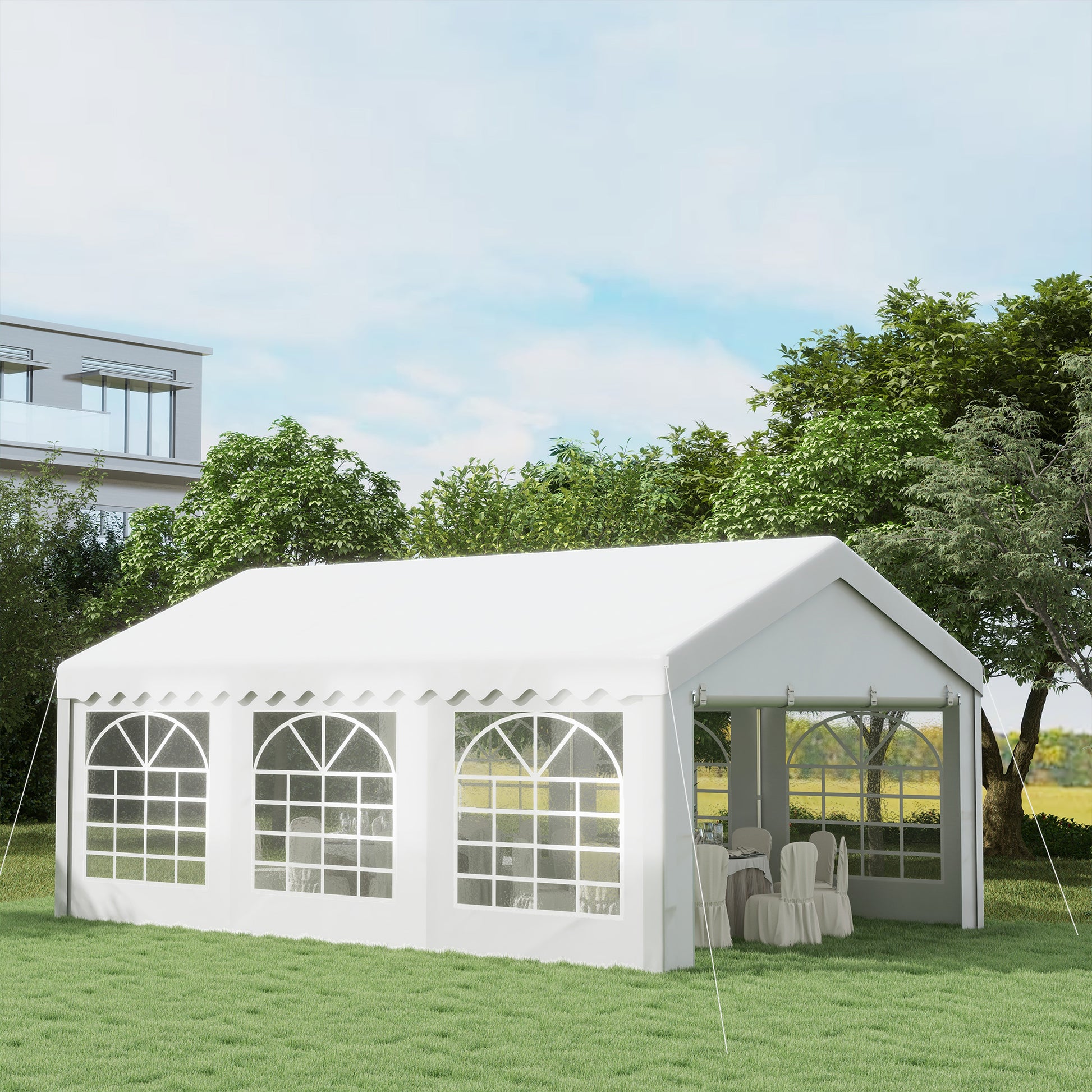 Party Gazebo Carport 6x4m Pergola Canopy Pavilion 4 Side Panels Windows Anti-UV for Events Weddings Steel PE White