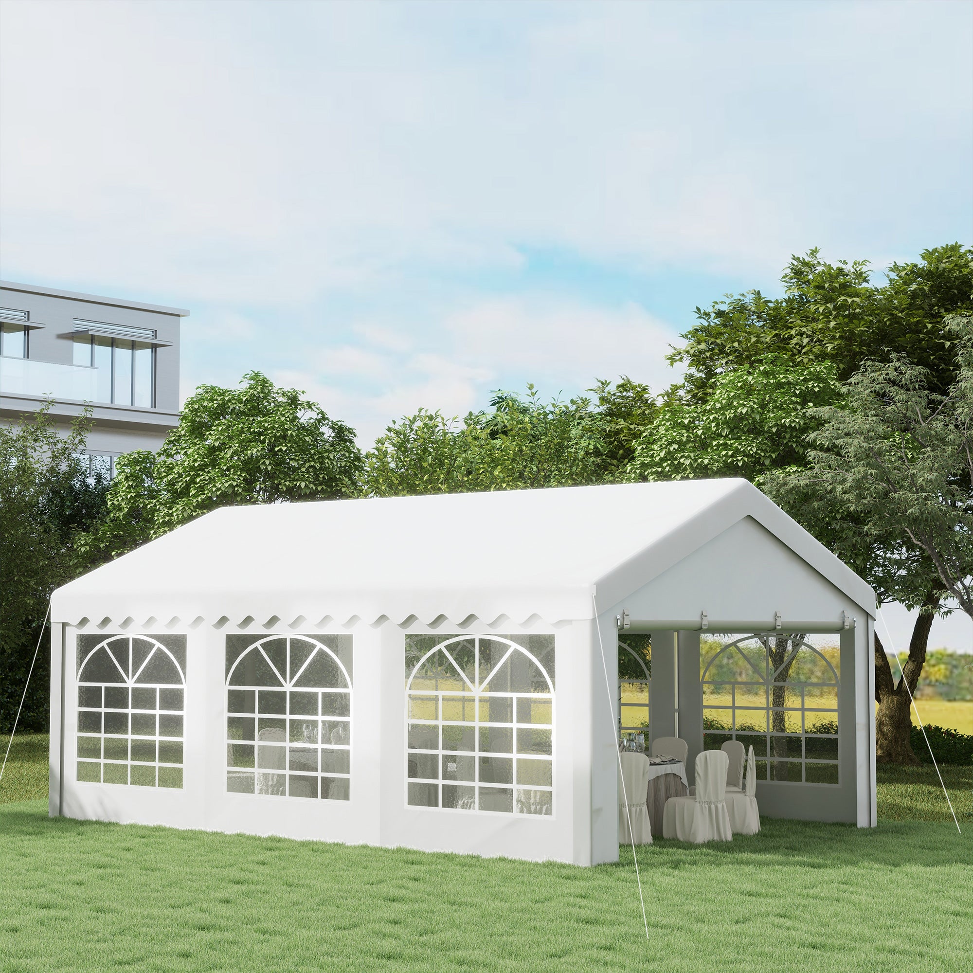 Party Gazebo Carport 6x4m Pergola Canopy Pavilion 4 Side Panels Windows Anti-UV for Events Weddings Steel PE White