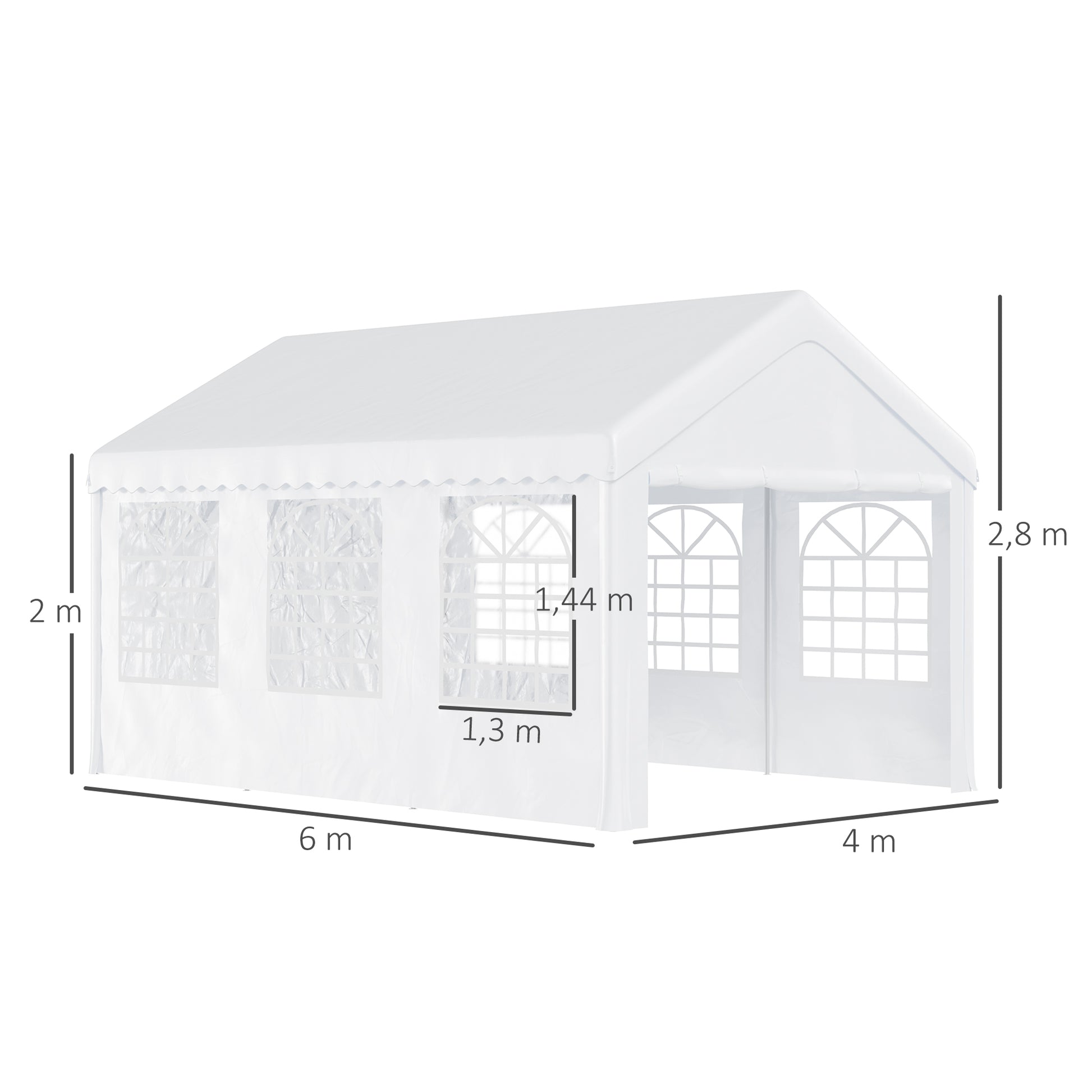 Party Gazebo Carport 6x4m Pergola Canopy Pavilion 4 Side Panels Windows Anti-UV for Events Weddings Steel PE White