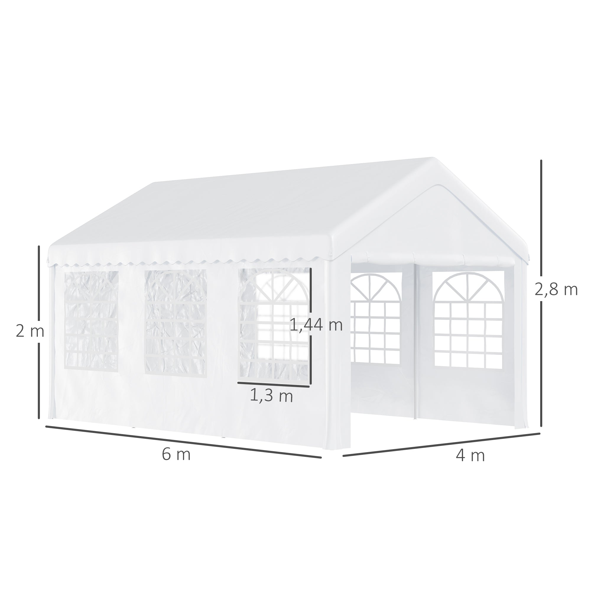 Party Gazebo Carport 6x4m Pergola Canopy Pavilion 4 Side Panels Windows Anti-UV for Events Weddings Steel PE White
