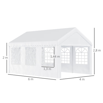 Party Gazebo Carport 6x4m Pergola Canopy Pavilion 4 Side Panels Windows Anti-UV for Events Weddings Steel PE White