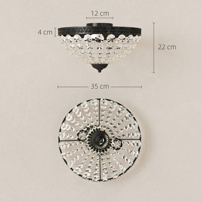 Classic Crystal Ceiling Light with 2 E14 Sockets, 40W, Vintage Flush Mount with 168 Crystal Beads for Bedroom, Living Room, Kitchen and Dining Room, Black