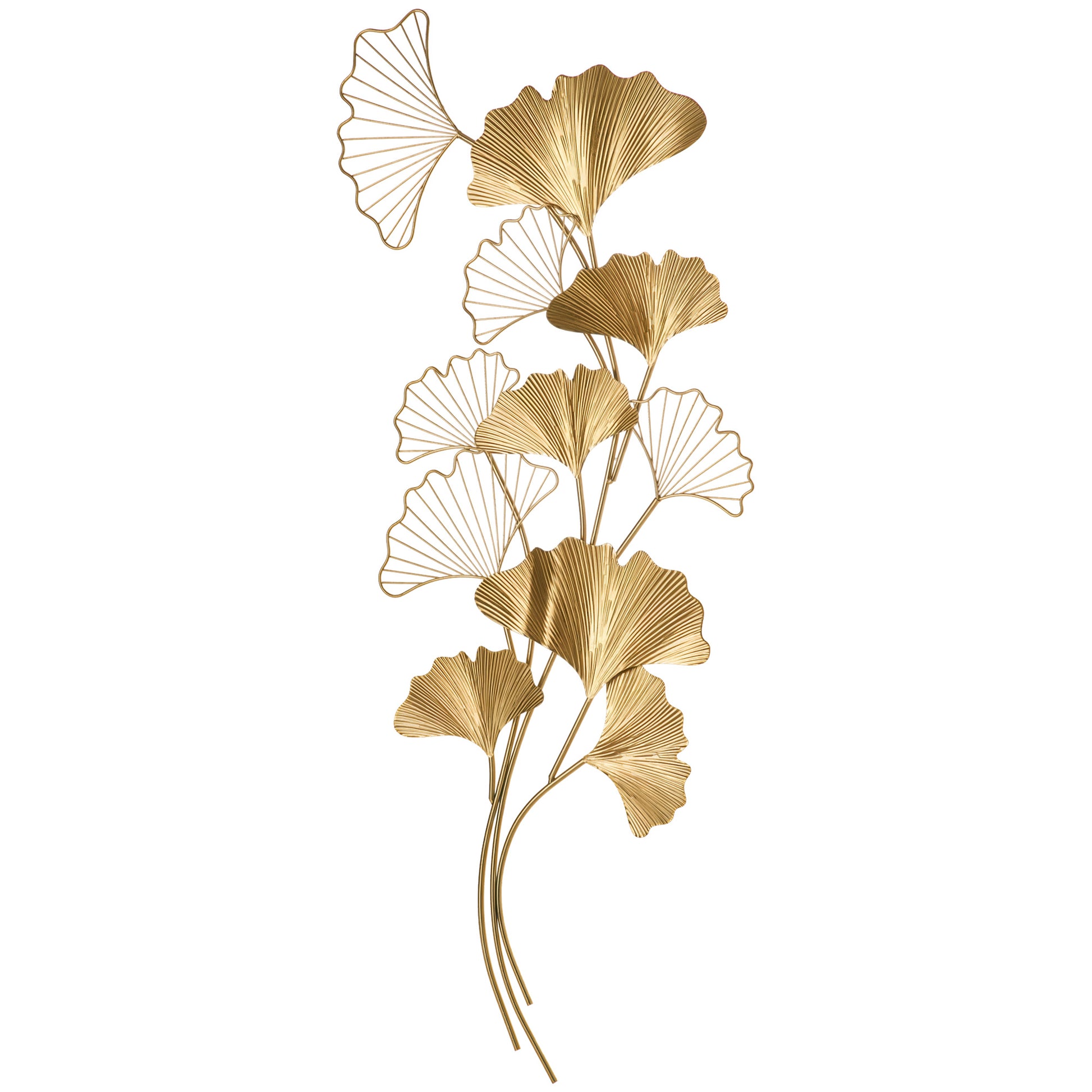 3D Metal Wall Decoration Art, Golden Wall Art with Ginkgo Leaves 138x70cm