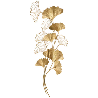 3D Metal Wall Decoration Art, Golden Wall Art with Ginkgo Leaves 138x70cm