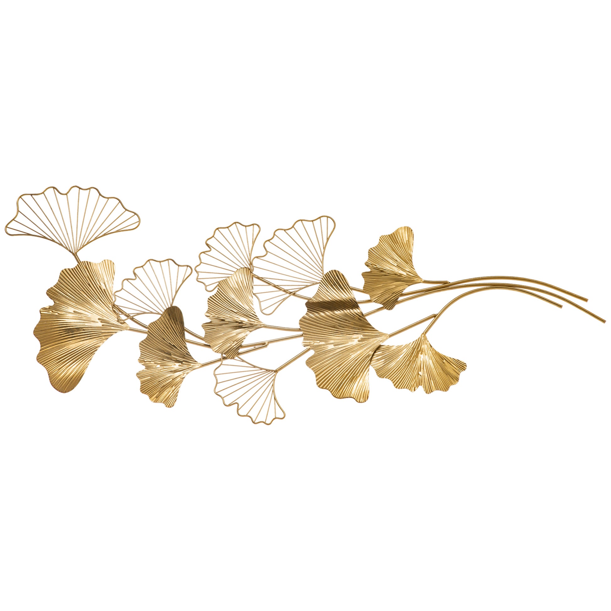 3D Metal Wall Decoration Art, Golden Wall Art with Ginkgo Leaves 138x70cm
