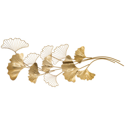 3D Metal Wall Decoration Art, Golden Wall Art with Ginkgo Leaves 138x70cm