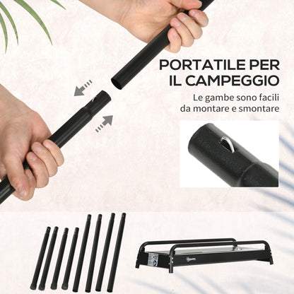 Charcoal Barbecue with Grid and Plate, Portable BBQ in Steel with Side Shelves, 113x59x83.5cm, Black