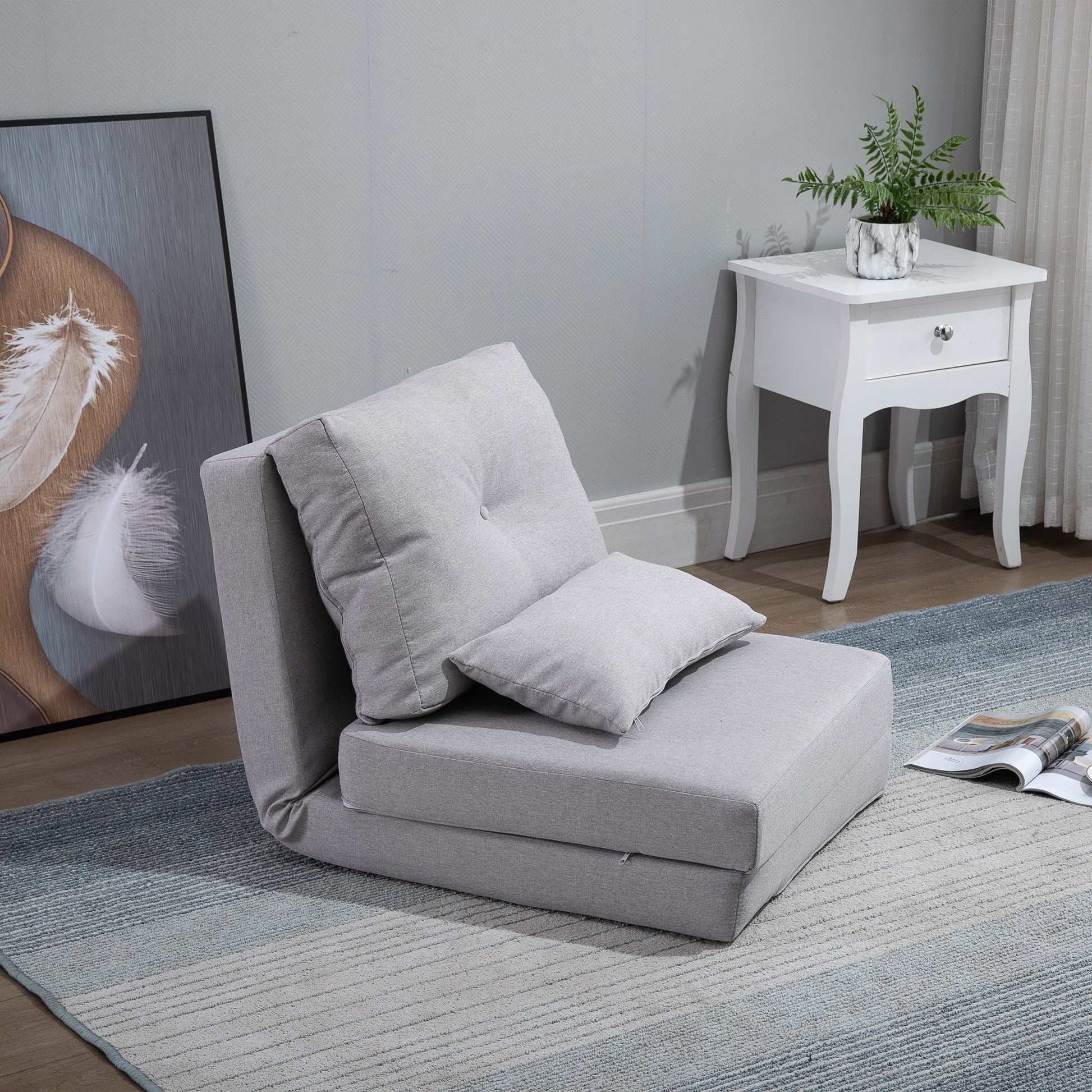 Floor Chair 2-in-1 Folding Bed with Adjustable Backrest Floor Sofa with Decorative Cushions, Floor Seat Cushion for Living Room, Bedroom, Linen, Gray