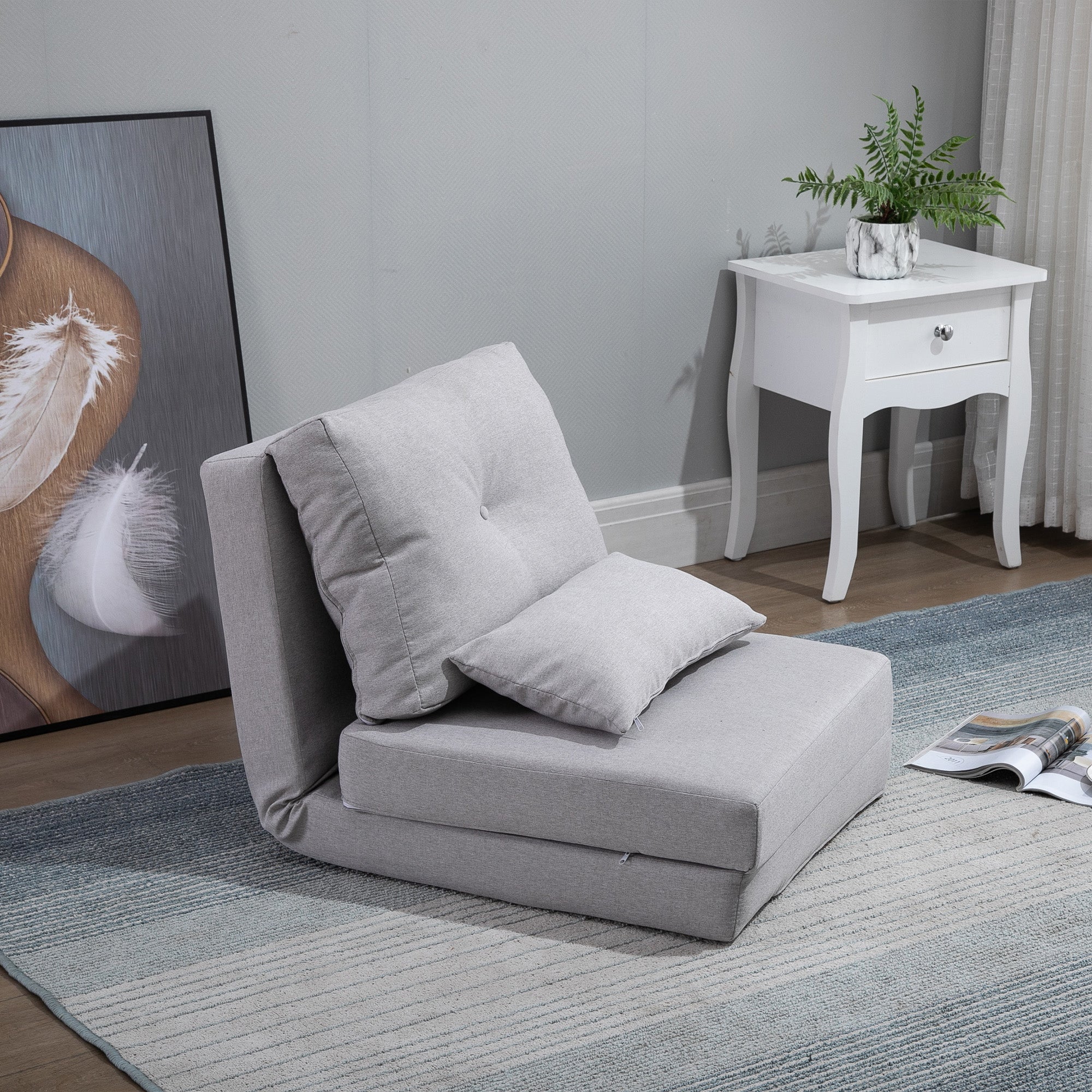 Floor Chair 2-in-1 Folding Bed with Adjustable Backrest Floor Sofa with Decorative Cushions, Floor Seat Cushion for Living Room, Bedroom, Linen, Gray