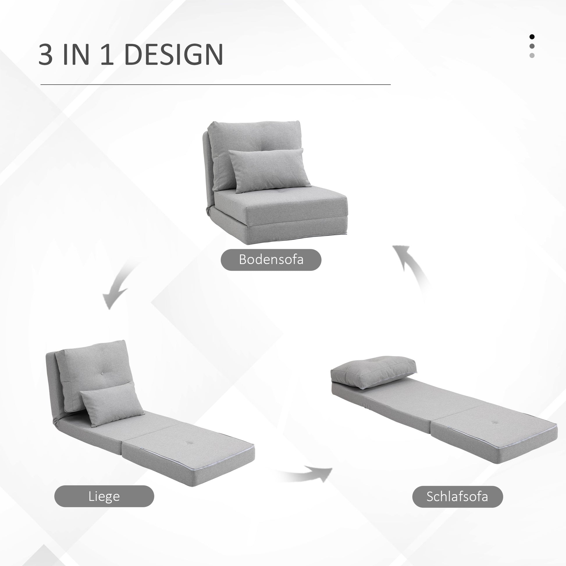 Floor Chair 2-in-1 Folding Bed with Adjustable Backrest Floor Sofa with Decorative Cushions, Floor Seat Cushion for Living Room, Bedroom, Linen, Gray
