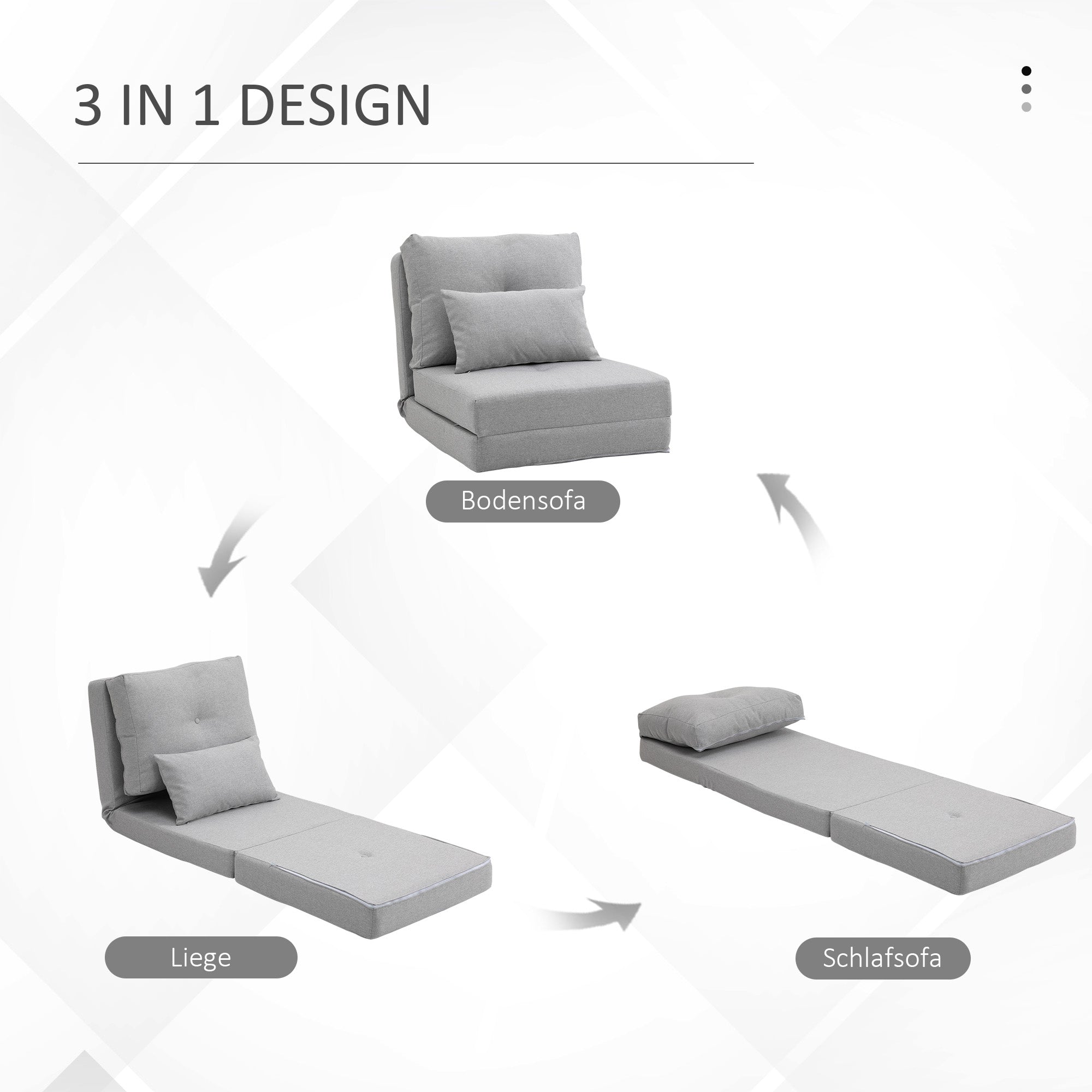 Floor Chair 2-in-1 Folding Bed with Adjustable Backrest Floor Sofa with Decorative Cushions, Floor Seat Cushion for Living Room, Bedroom, Linen, Gray