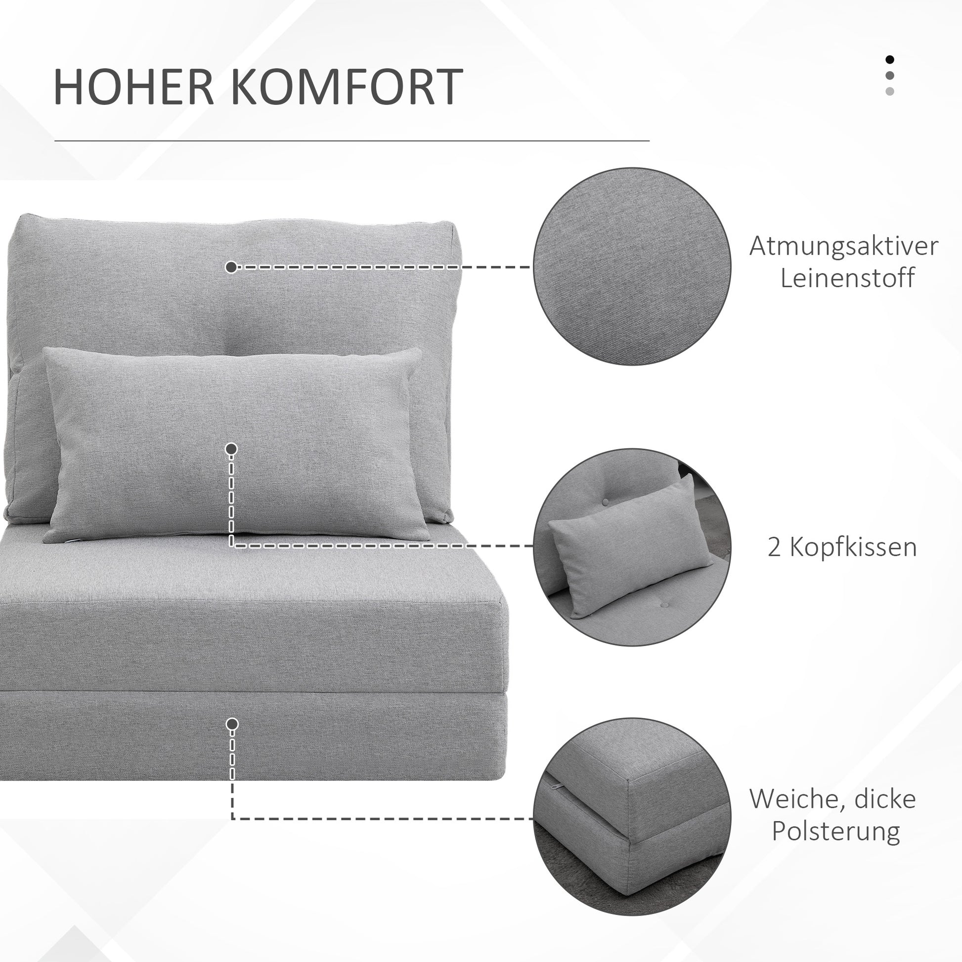 Floor Chair 2-in-1 Folding Bed with Adjustable Backrest Floor Sofa with Decorative Cushions, Floor Seat Cushion for Living Room, Bedroom, Linen, Gray