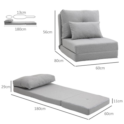 Floor Chair 2-in-1 Folding Bed with Adjustable Backrest Floor Sofa with Decorative Cushions, Floor Seat Cushion for Living Room, Bedroom, Linen, Gray