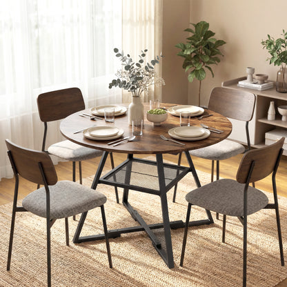 Round Dining Table for 4, 39.4" x 29.9", Industrial Kitchen Table with Large Top and Storage Shelf, Metal Frame, Rustic Brown
