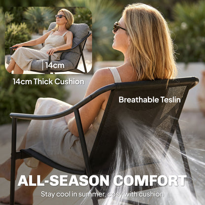 Garden Armchair Patio Lounge Chair with Removable Cushion and Armrests, Supports up to 265 lb, for Garden & Balcony — Dark Gray