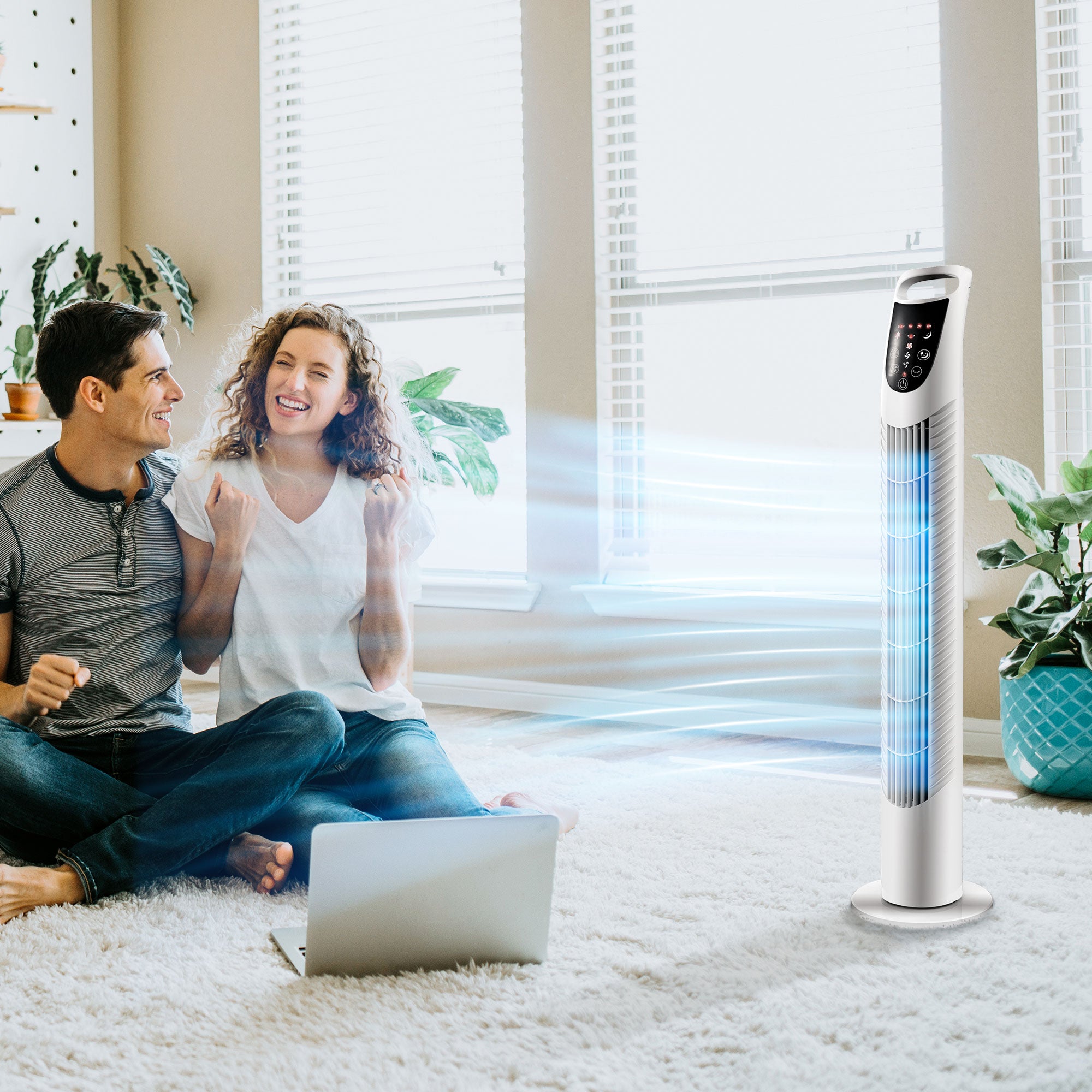 Tower Fan Vertical Fan 40W with Remote Control 3 Speeds Timer 7.5h 70° Oscillating Ø18x78.5 cm White