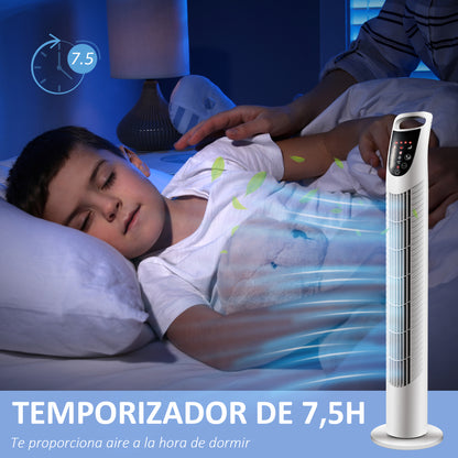 Tower Fan Vertical Fan 40W with Remote Control 3 Speeds Timer 7.5h 70° Oscillating Ø18x78.5 cm White