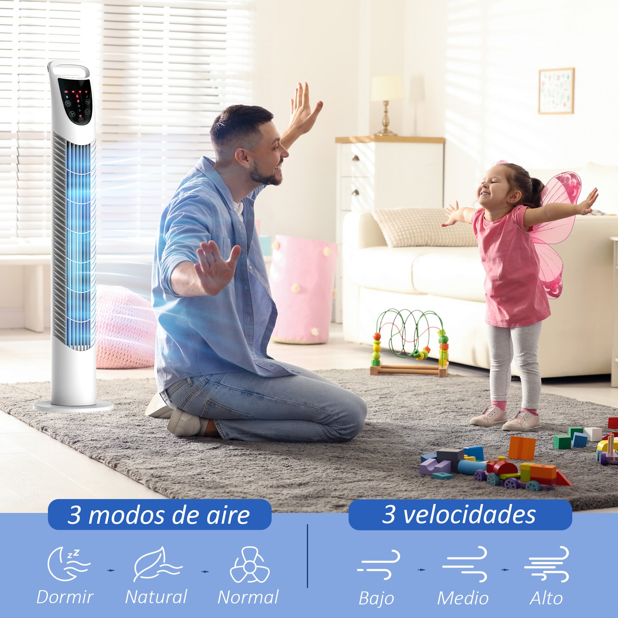 Tower Fan Vertical Fan 40W with Remote Control 3 Speeds Timer 7.5h 70° Oscillating Ø18x78.5 cm White