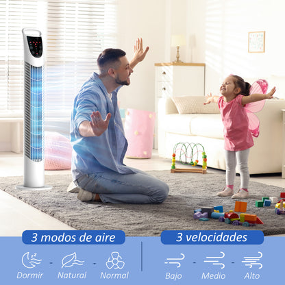Tower Fan Vertical Fan 40W with Remote Control 3 Speeds Timer 7.5h 70° Oscillating Ø18x78.5 cm White