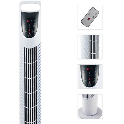 Tower Fan Vertical Fan 40W with Remote Control 3 Speeds Timer 7.5h 70° Oscillating Ø18x78.5 cm White