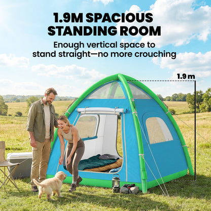 Inflatable 3-Person Camping Tent – Quick-Setup Air Tent with Pump, Mesh Windows, Removable Rainfly, Glow Pegs, Full Standing Height, 3000 mm Waterproof