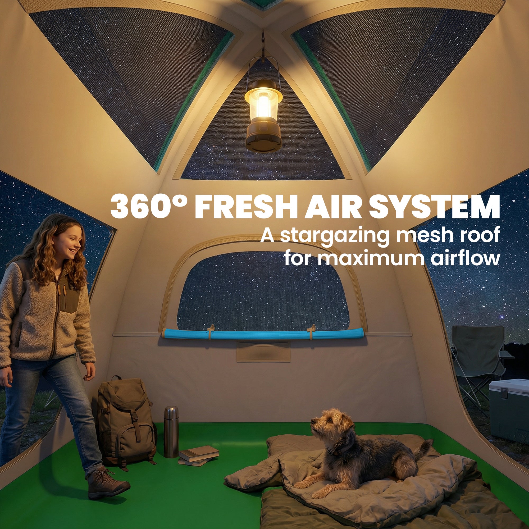 Inflatable 3-Person Camping Tent – Quick-Setup Air Tent with Pump, Mesh Windows, Removable Rainfly, Glow Pegs, Full Standing Height, 3000 mm Waterproof