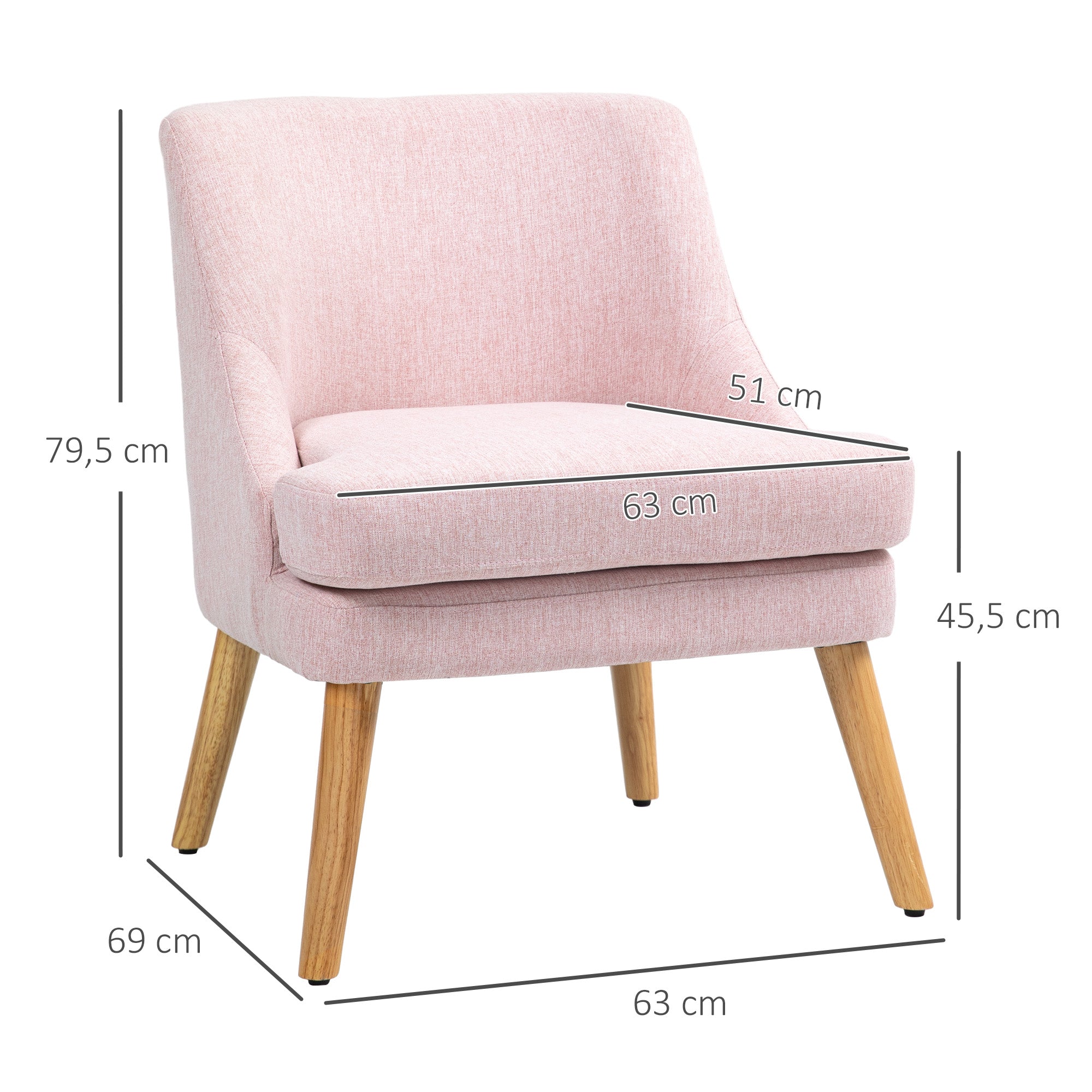 Lounge Chair with Linen Look, Armrest, Upholstered Relax Chair with Wood Legs, for Living Room, Bedroom, Pink