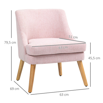 Lounge Chair with Linen Look, Armrest, Upholstered Relax Chair with Wood Legs, for Living Room, Bedroom, Pink