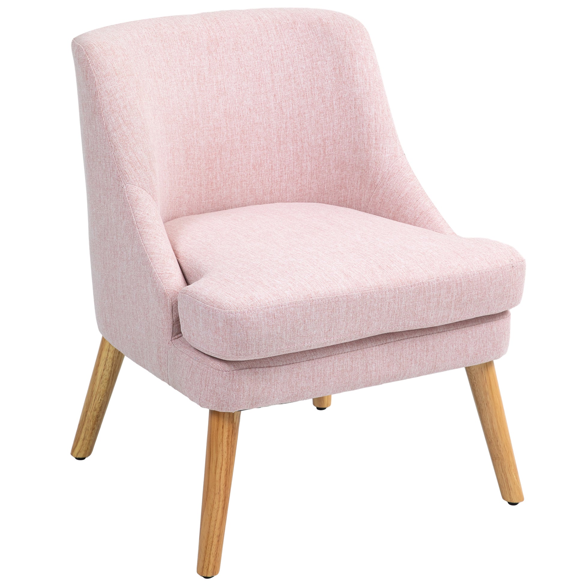 Lounge Chair with Linen Look, Armrest, Upholstered Relax Chair with Wood Legs, for Living Room, Bedroom, Pink