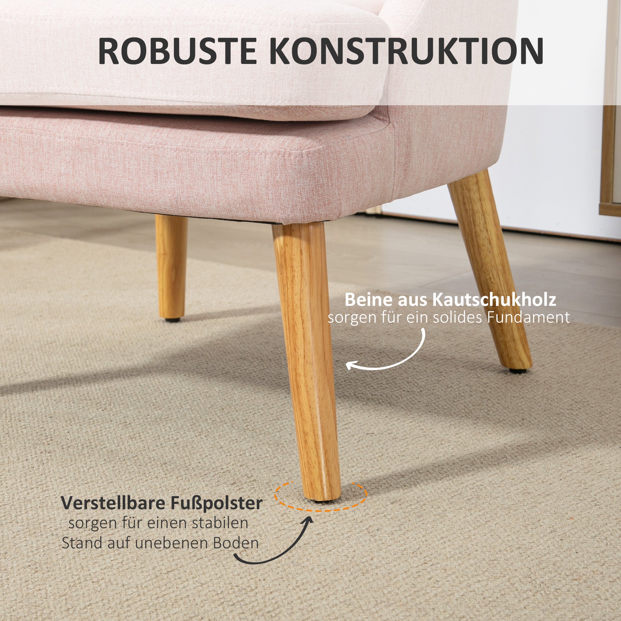 Lounge Chair with Linen Look, Armrest, Upholstered Relax Chair with Wood Legs, for Living Room, Bedroom, Pink