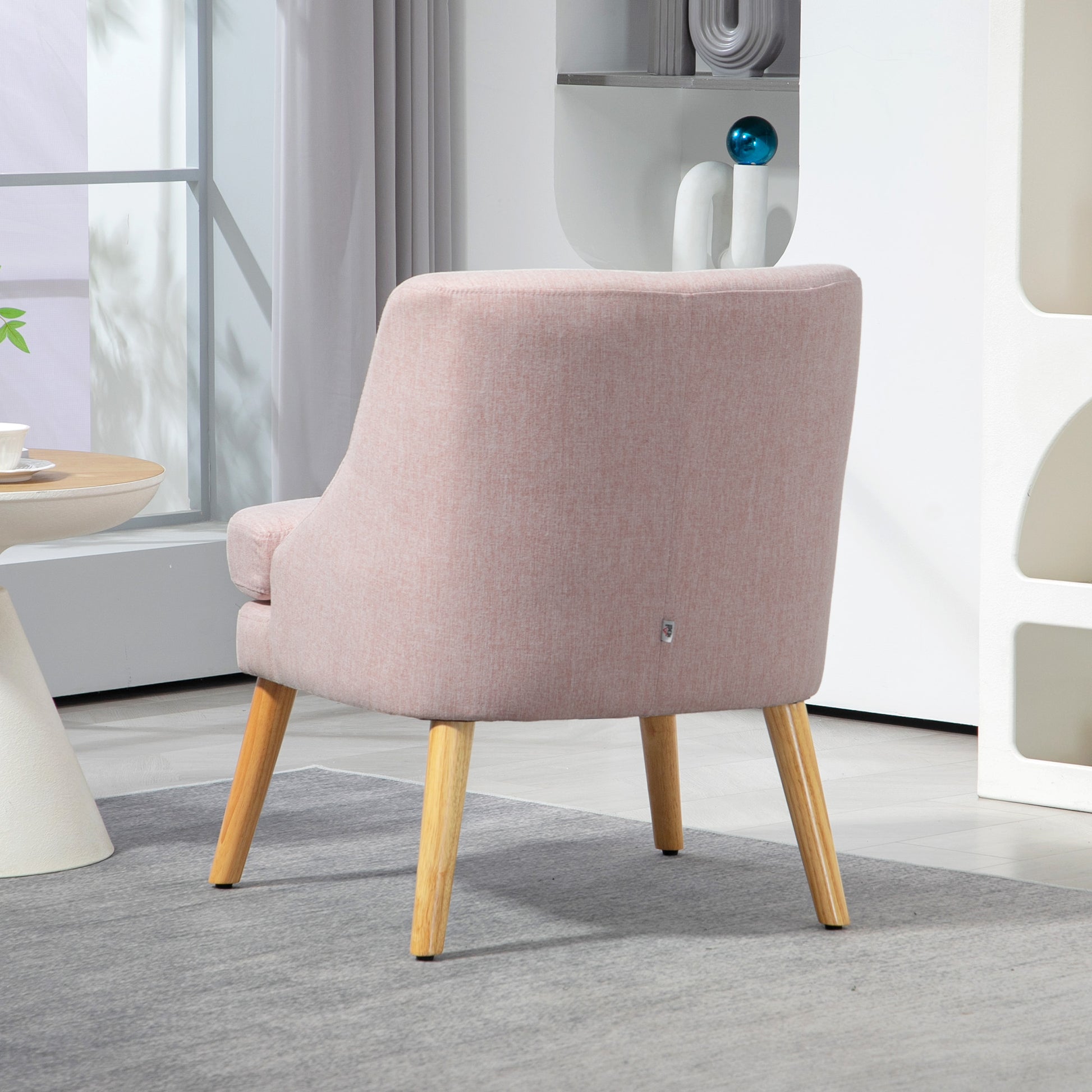 Lounge Chair with Linen Look, Armrest, Upholstered Relax Chair with Wood Legs, for Living Room, Bedroom, Pink