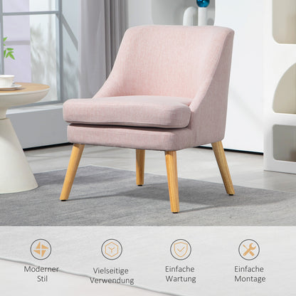 Lounge Chair with Linen Look, Armrest, Upholstered Relax Chair with Wood Legs, for Living Room, Bedroom, Pink