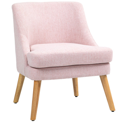 Lounge Chair with Linen Look, Armrest, Upholstered Relax Chair with Wood Legs, for Living Room, Bedroom, Pink
