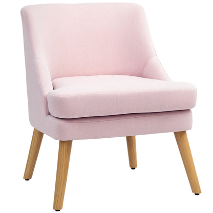 Lounge Chair with Linen Look, Armrest, Upholstered Relax Chair with Wood Legs, for Living Room, Bedroom, Pink