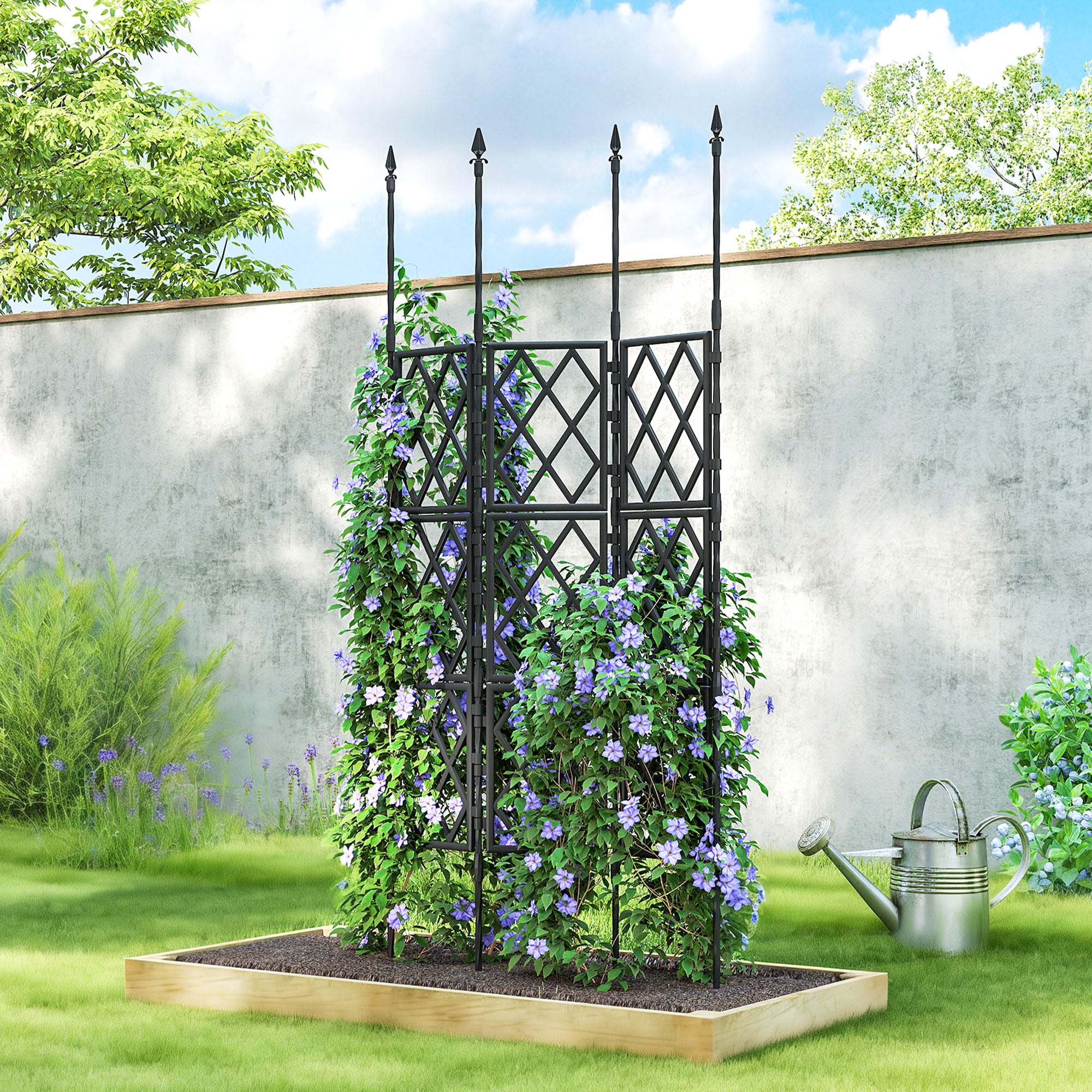 Folding Garden Trellis — DIY Climbing Plant Support, PE-Coated Steel Frame for Fruits, Vegetables & Flowers, 33.5 x 0.8 x 77.6 in, Black