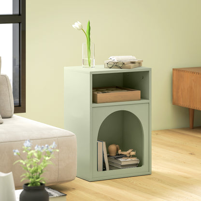 Modern Nightstand Narrow Bedside Table with 2 Open Compartments Arched Design Side Table for Living Room Bedroom 40x30x60 cm Green